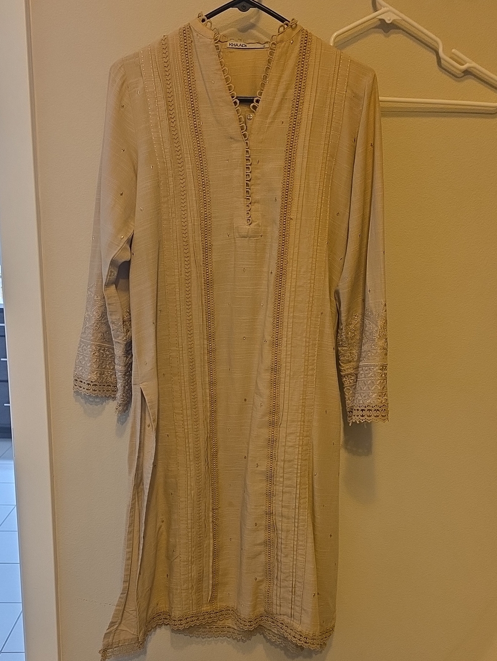 Khadi beige Kurta With Embroidery